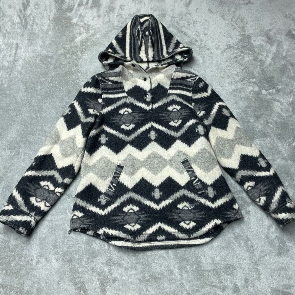 Woolrich Womens Hooded Wool Blend Pullover Sweater M Tribal Pattern c099